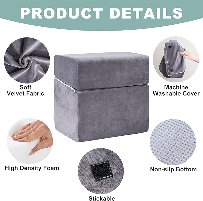 3 Adjustable Heights Foot Rest for Under Desk at Work - Ergonomic High Density Foam Footrest with Washable Cover, Foot Stools for Office, Home, Gaming (Grey)