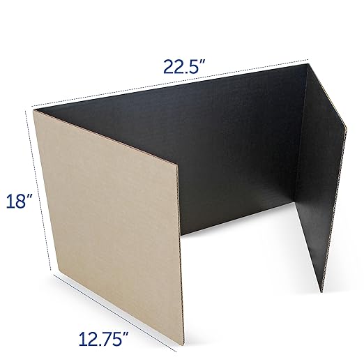 Flipside Products 18”x 48” Black Study Carrel, Privacy Boards, Student Privacy and Focus Booth for The Classroom, Desk Divider Cubby for Tests, Made in USA - 24 Pack