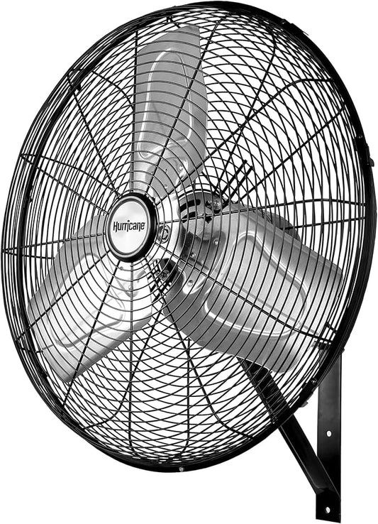 Hurricane Pro Commercial Grade Oscillating Metal Wall Mount Fan w/ 3 Speeds, Black, 20" - Corded Electric Air Cooling Unit w/ Powerful 4600 CFM Airflow for Home, Garage, Gym, Workshop & Greenhouse