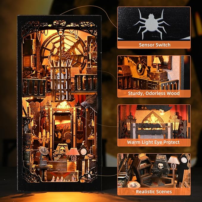 Book Nook Kit, Book Nook Kits for Adults DIY Booknook Model Build, DIY 3D Wooden Puzzle Bookend Booknook Bookshelf Insert Miniature Dollhouse Kit for Home Decoration