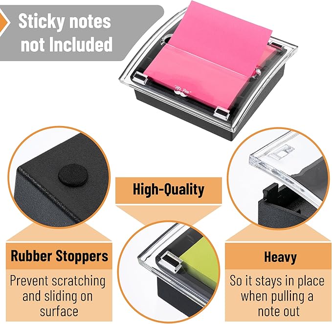 Mr. Pen Pop Up Sticky Note Dispenser, 3" x 3", Black, Sticky Note Dispenser, Sticky Note Holder for Desk, Clear Top