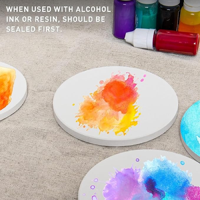 24 Pcs Round Ceramic Tiles for Crafts 4x4 White Ceramic Coasters for Crafts with Cork Backing Pads Blank Unglazed Tiles for Painting, Alcohol Ink, Acrylic Pouring, DIY Coaster