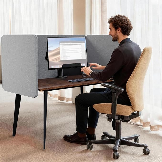 Desk Privacy Panel 24 x 24 Inch, Sound Absorbing & Proof Desk Divider for Office, Clamp-on/Screw-on Acoustic Desk Back Panel Partition, Gray