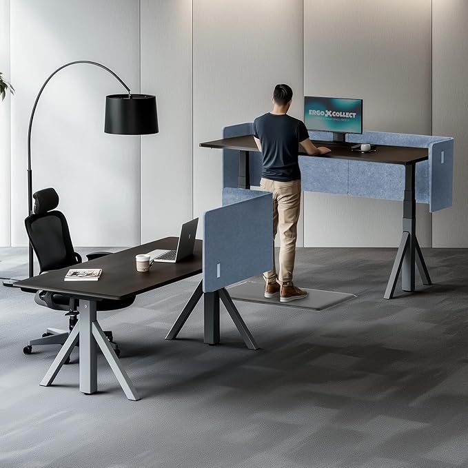 Desk Privacy Panel,2PCS L-Shaped Clamp-On Office Desk Divider,2-in-1 Adjustable Acoustic Desktop Partition Or Under Desk Modesty Panel,for Office,Home,Felt(Blue, 47.2" x 17.7")
