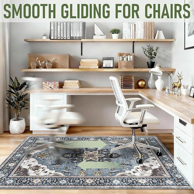 48"x60" Office Chair Mat for Hardwood, Under Desk Chair Mat for Home Office, Anti-Slip Office Rugs for Rolling Chairs, Floor Protector Washable Rugs Blue