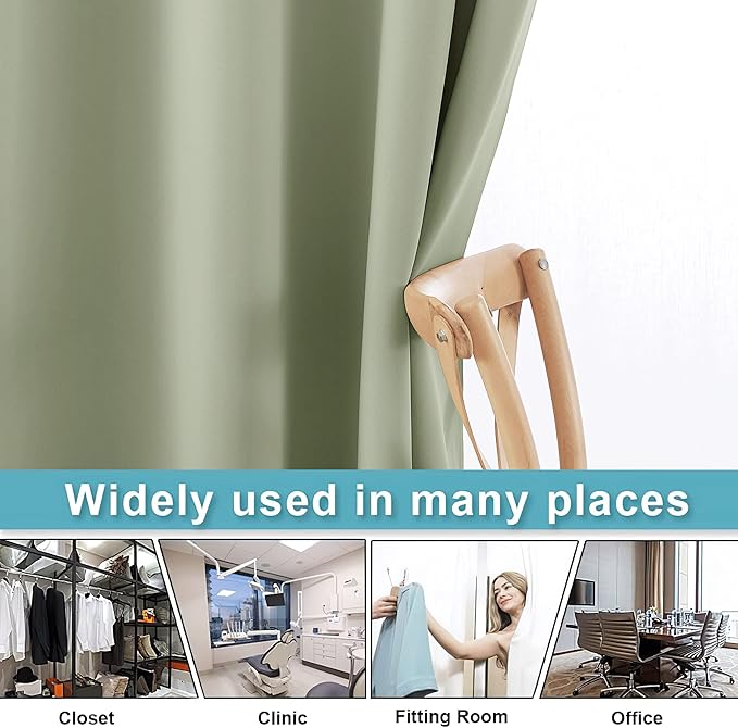 RYB HOME Privacy Curtain for Sliding Glass Door, Light Block Noise Reduce Insulated Curtain Screen Ceiling to Floor for Locker Room Basement Bedroom Closet, 100 inch Wide x 84 inch Long, Sage Green