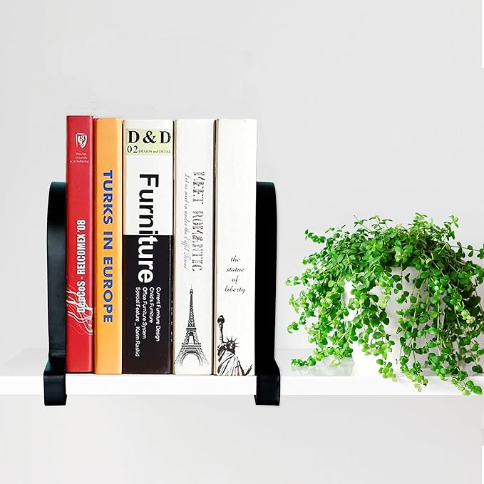 AJART Book Ends for Shelves: Black Heavy Duty Bookends - Metal Clamp Book Organizer Storage Holders (Matte Black)