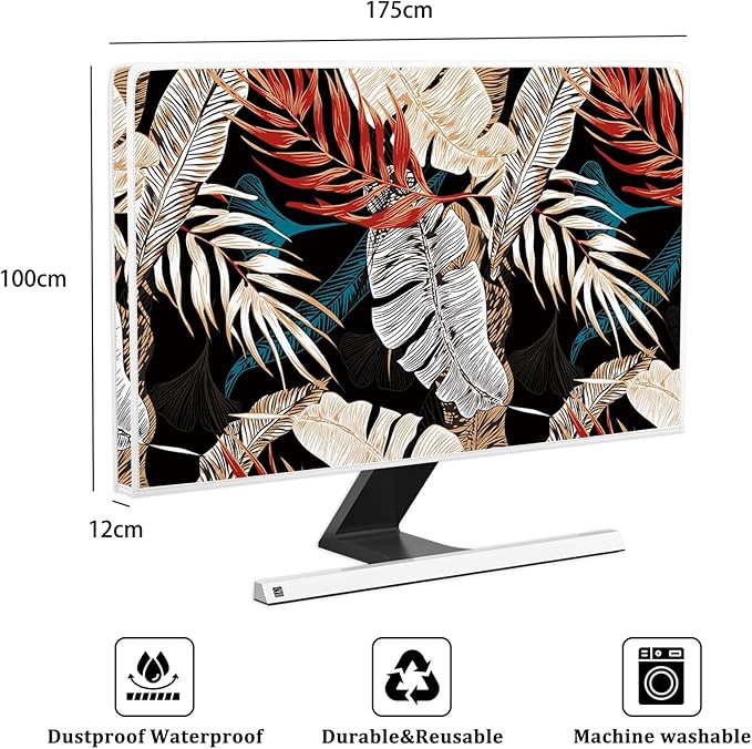 Waterproof Screen Television Dust Cover 75 Inch Anti-Static Dust-Proof TV Display Screen Cover Protective for Desktop TVs Hanging TV LED LCD OLED，Tropical Plants Leaves Floral
