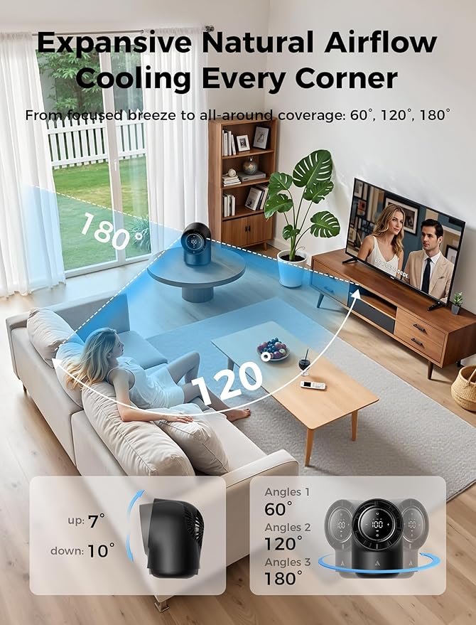 Aecooly Touch Control Desk Fan, 100 Speeds Quiet Bedroom Digital Display 8000mAh 3 Oscillation Angles Battery Powered Small Desktop Table Fan for Bedroom, Bedside, Office, Travel -Black