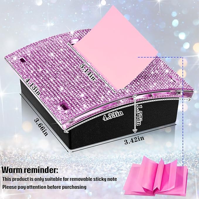 Eersida Rhinestone Self Stick Note Pad Holders 4 x 4 Inches Purple Cute Note Holder Sticky Dispenser Bling Memo Stick Dispenser for Office Employee Coworkers Gifts Home Desk Supplies