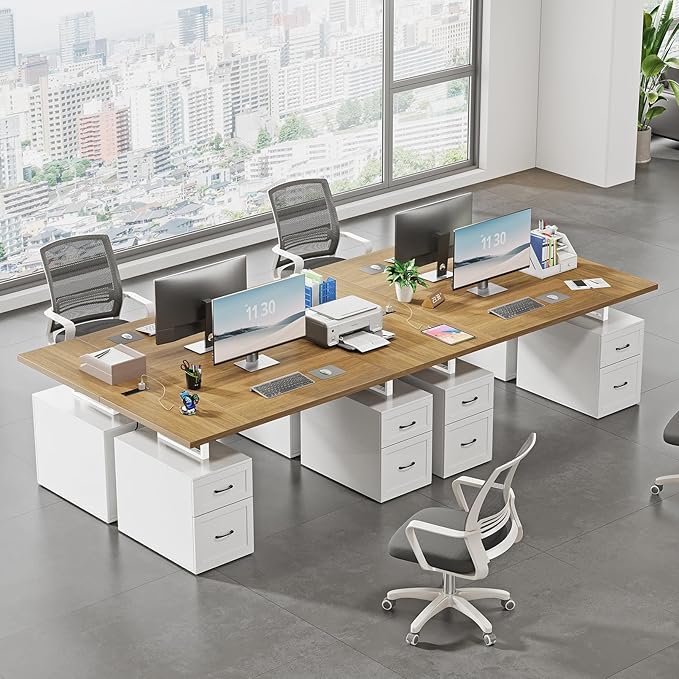 Farmhouse Desk with Drawers & Power Outlet, White Home Office Desk with Adjustable File Organizer, 71" Executive Desk with Storage, Computer Desk with Privacy Panel