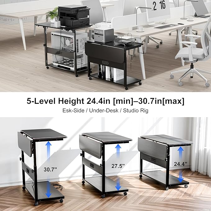 ZIFTY Large PC Tower Stand 31.5"L × 23.7"W, Adjustable Computer Stand CPU Holder Cart with Charging Station, Multi-Functional Folding Side Table for ATX Case Printer, Rolling Wheels for Home, Office