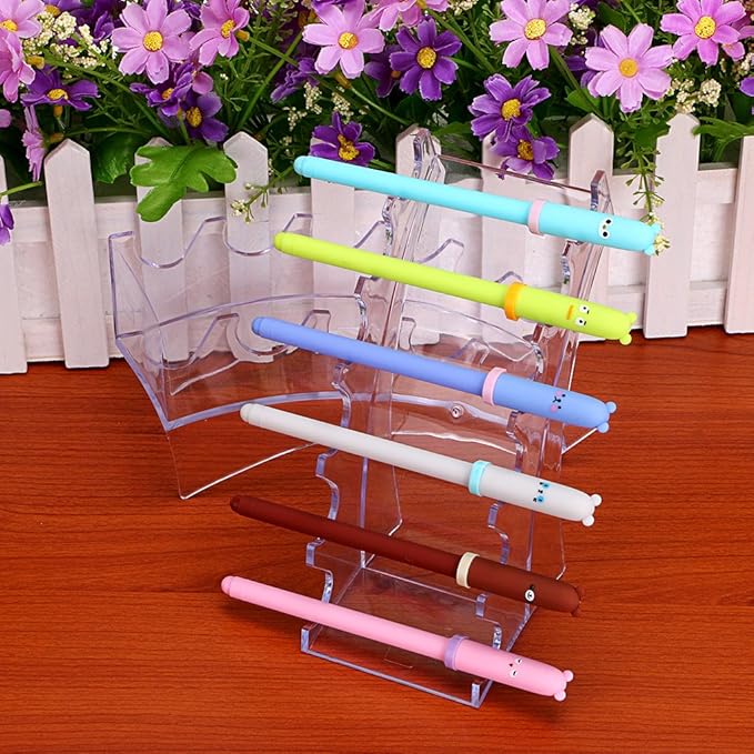 Hipiwe Acrylic Pen Holder Display Stand Clear Makeup Brush Rack Organizer Holder 6-Slots Nail Brush Eyebrow Fountain Pen Rack Display (Pack of 2)