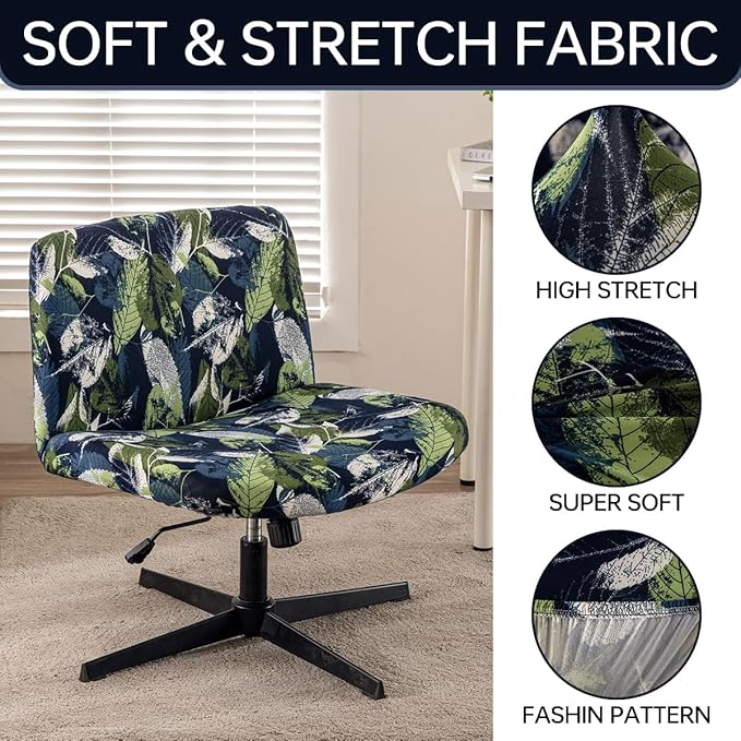 Armless Chair Slipcover Stretch Criss Cross Chair Cover, Mid Back Wide Seat Accent Chair Covers,Modern Vanity Chair Cover for Office Desk (Leaf Vein)
