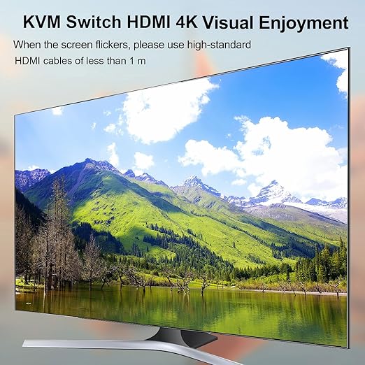 KCEVE KVM Switch 2 Monitors 2 Computers, HDMI KVM Switch Dual Monitor for 2 Computer Share 2 Monitor and 4 USB Devices, 4K@30Hz 1080P@120Hz, with Wired Remote, USB Cable(4K HDMI 2 in 2 Out KVM)