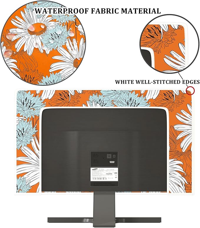 Waterproof 50, 51, 52 Inch Anti-Static Dustproof LCD/LED/HD Panel Case Screen TV Covers Sleeve Compatible with Screen TV LED LCD OLED,White Flowers Floral Sunflowers Orange