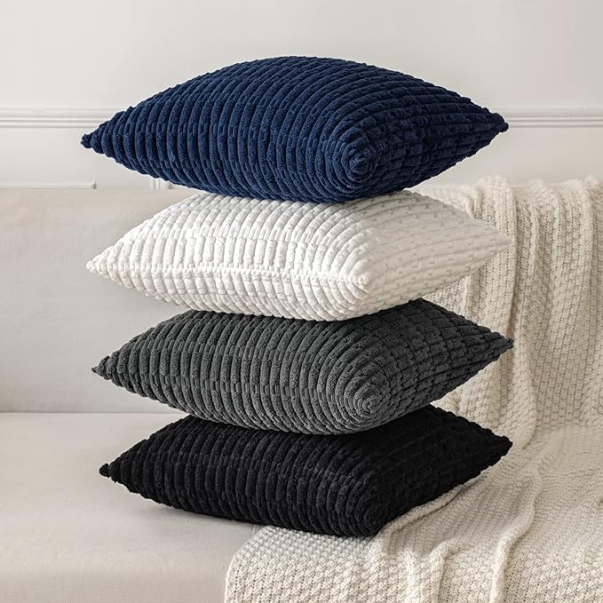 MIULEE Pack of 2 Corduroy Decorative Lumbar Throw Pillow Covers 20x12 Inch Soft Boho Striped Pillow Covers Modern Farmhouse Home Decor for Halloween Sofa Living Room Couch Bed Black