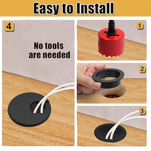1-1/2 Inch (38mm) White Desk Grommet, Plastic Cable Hole Cover Computer Table Cord Wire Organizer, Desktop Cord Management for Home Office/TV Stands Tabletops (2 Pack)