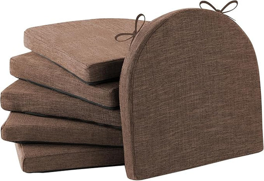 IPYNBAP Chair Cushions for Dining Chairs, Kitchen Chair Cushions, 16'' x 16'' x 2'', Non Slip Indoor Seat Cushions, Chair Pads for Dining Chairs with Ties & Removable Cover, Set of 6, Brown