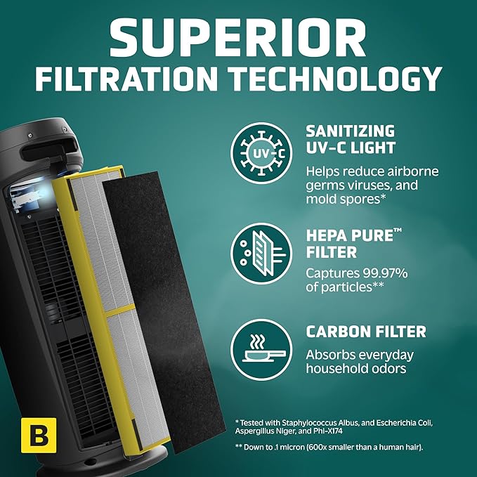 GermGuardian Air Purifier for Home with HEPA Pure Filter, for Wildfire Smoke, Pet Dander, Pollen, Odors, Large Rooms up to 743 Sq. Ft., Removes 99.97% Pollutants, UV-C, 2-Pack, 22