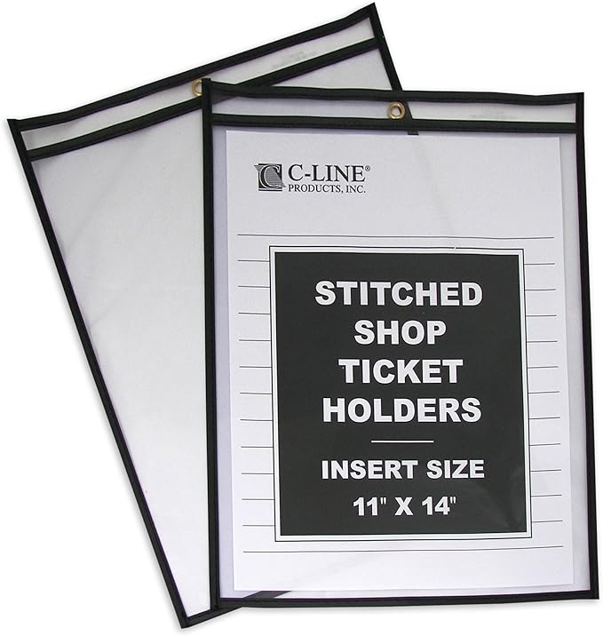C-Line Stitched Shop Ticket Holders, Both Sides Clear, 11 x 14 Inches, 25 per Box (46114)