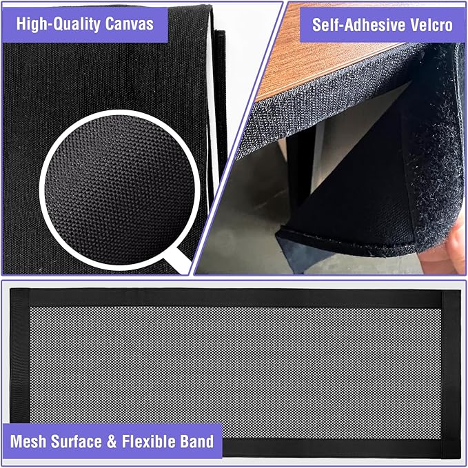 14.9 x 60 Inch Under Desk Privacy Panel with Cable Management Net Desk Skirt Modesty Desk Panel Self-Gripping Straps for Office and Home