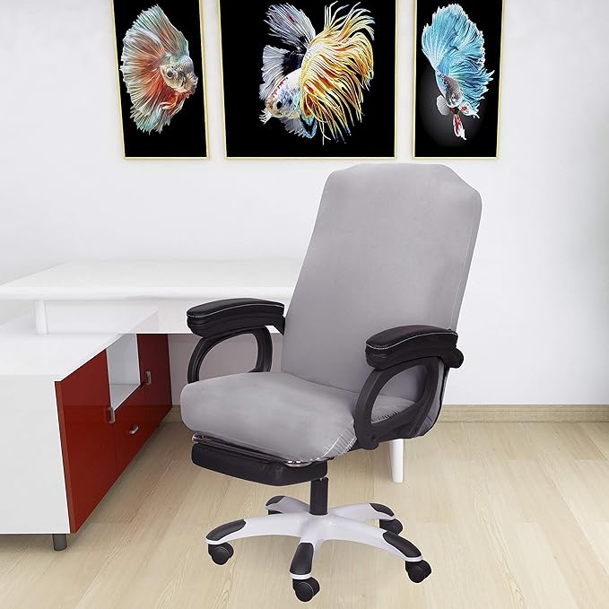 SARAFLORA Office Chair Cover- Medium, Silver Grey- Removable Computer Chair Cover for Office Chair with Zipper for Universal Rotating Chair Desk Chair Cover Chair Seat Washable Protector for Pets