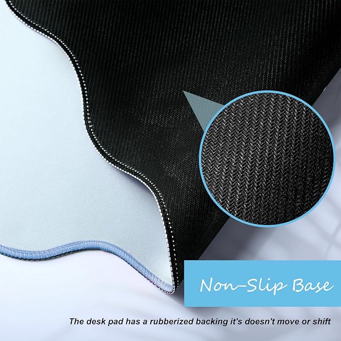 Hahafelt Scalloped Desk Mat Large Scalloped Piping Cute Desk Mat Aesthetic Preppy Table Pad Large Nonslip Pad with Edge Stitching Waterproof Gaming(Blue,36 x 17 Inches)