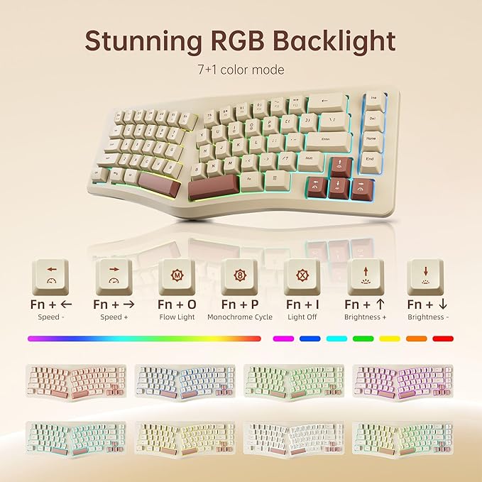 7KEYS Wired Ergonomic Keyboard, Compact Mini Split Keyboard 69 Keys, 14+ RGB Backlight, Detachable USB Type-C Cable, Natural and Comfortable Typing for Desktop PC Laptop Windows MAC (Retro Beige)