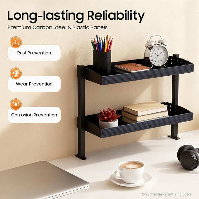 Clamp on Desk Shelf 2 Tier Office Desks Shelves Organizer Tabletop Book Storage Rack Plastic Desktop Supplies Storage Rack Office Supplies Desk Accessories
