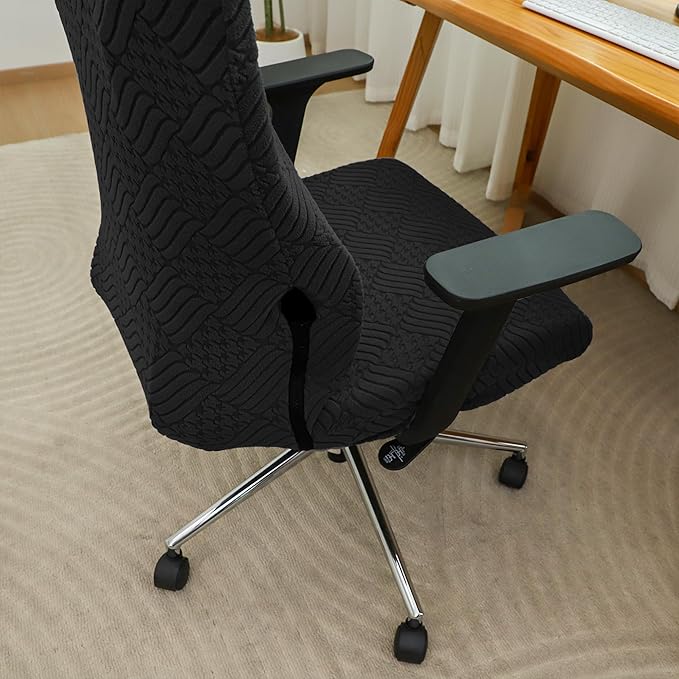 Ergonomic Office Chair Cover with Headrest Covers Black Jacquard Stretch Desk Chair and Headrest Slipcovers Washable