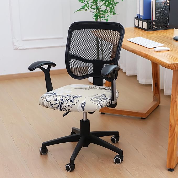 FORCHEER Waterproof Office Chair Seat Cover 20x20 1 Piece Strechable Floral Computer Desk Chair Seat Slip Cover Washable Replacement