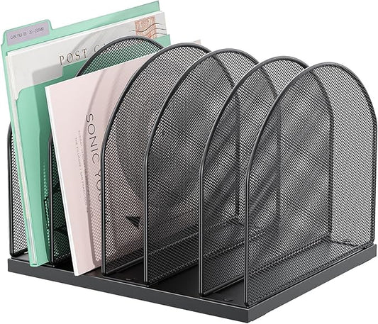 gianotter Desktop File Organizer, Desk Organizer with 5 Compartments, Paper Organizer for Desk, Workspace Organizers for Office Supplies (Black, Upright Style)