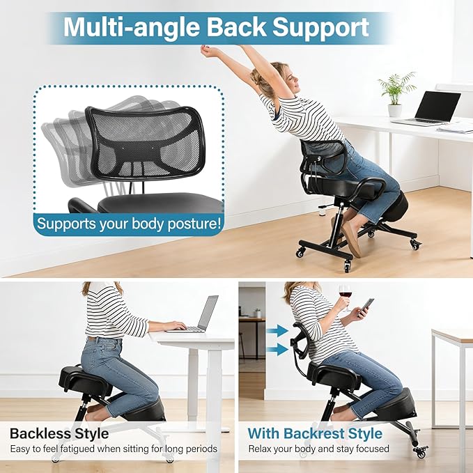 Kneeling Chair, Ergonomic Kneeling Chair with Back Support, kneelings Office Chairs with Adjustable Height and Lumbar Support for Banking Meeting Room Office Home Reception,Improve Postures