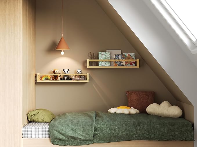 TidyCorner Upgraded Thick Floating Shelves - 24 Inch Multi-Use Wall-Mounted Bookshelves for Kids and Nursery, Ideal for Books, Toys, Spice Rack, Decor - Natural Wood