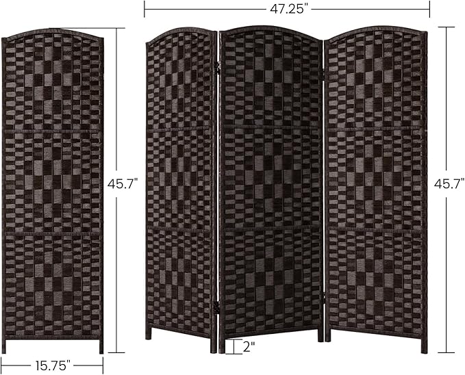 HALLYBEE Small Room Divider, Privacy Screen, Short Room Dividers and Folding Privacy Screens, Foldable Temperary Wall Partitions, 3 Panel Dark Mocha Space Separation Separator