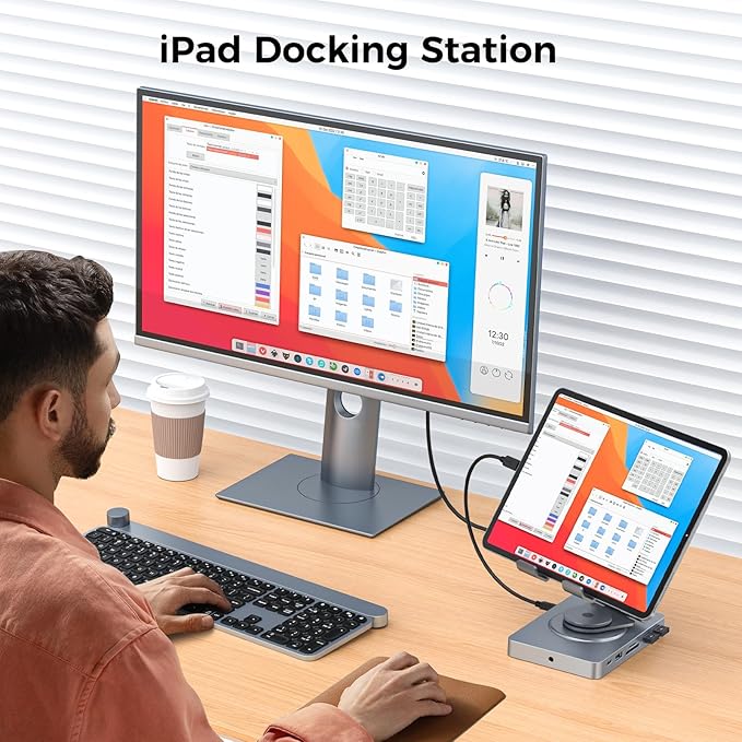 Versatile USB C Docking Station for iPad (USB-C), 11-in-1 with SD TF 4.0 Reader, 4K@60Hz HDMI, RJ45, Audio, USB A, USB c, Rotatable, Also for Tablet, Steam Deck, ROG Ally, Legion Go, with 65W Adapter