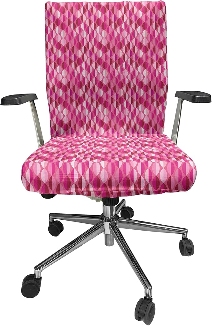 Ambesonne Fuchsia Office Chair Cover, Vertical Oval Circles Vintage Abstract Round Leaf Image, Stretchable Decorative Universal Size High Back Printed Slipcover, Fuchsia Pink