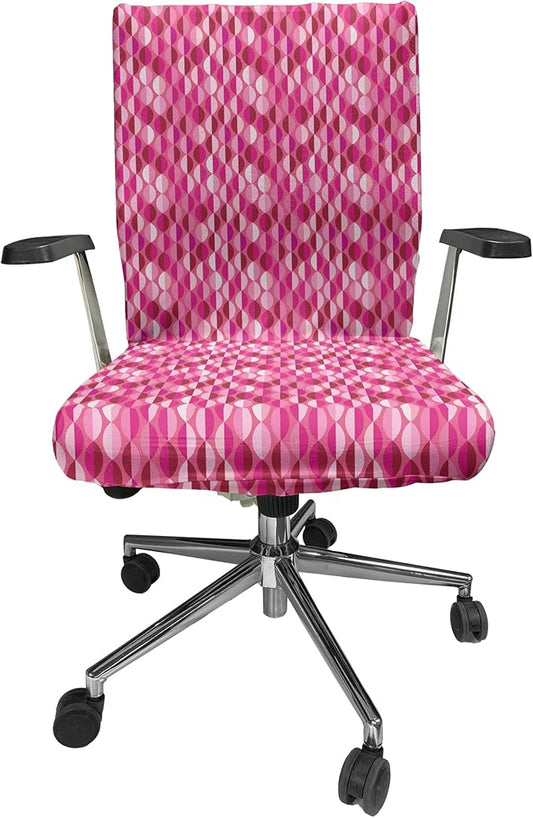 Ambesonne Fuchsia Office Chair Cover, Vertical Oval Circles Vintage Abstract Round Leaf Image, Stretchable Decorative Universal Size High Back Printed Slipcover, Fuchsia Pink