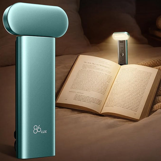 86lux Book Light, Reading Light for Book in Bed, USB Rechargeable LED Night Light with 3 Colors & Stepless Dimming, Aluminum Alloy Bookmark Light for Book Lovers, Aqua