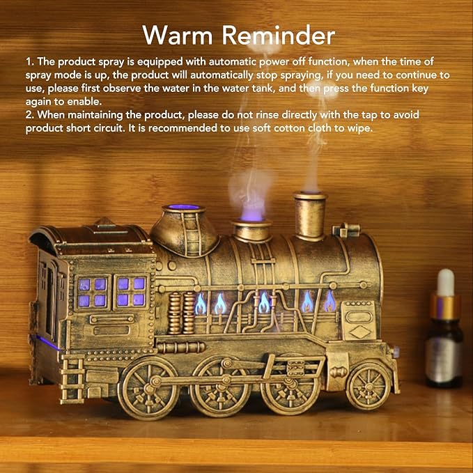 Humidifiers for Bedroom, 300ml Dual Mist Essential Oil Diffuser with Timer Train Shaped Aromatherapy Diffuser for Bedroom, Office and Desktop