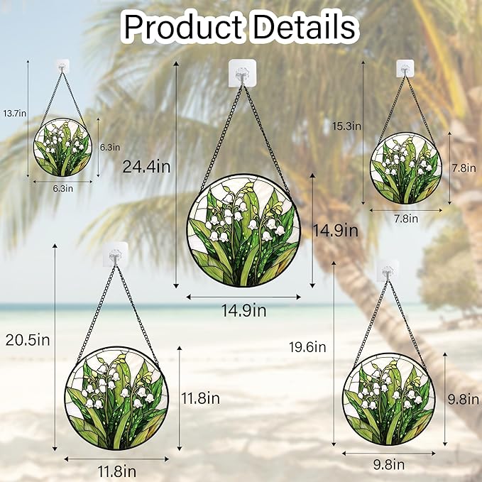DASTOLL Stained Glass Window Hanging, Lily of the Valley Flower Sun Catchers Colorful Glass Panel Green Plants Suncatcher Decor for Birthday for Women,Men,Wife, Lovers, and Mom 11.8 in
