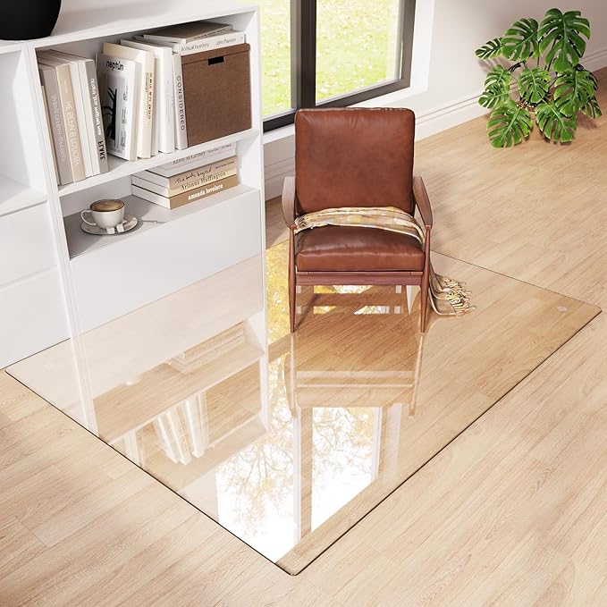 Tempered Glass Chair Mat 58"x44" – Ultra-Clear Office Chair Mat for Hardwood Floors & Low-Pile Carpets – Heavy-Duty 0.2" Scratch-Resistant Surface with Non-Slip Pads – Supports 1,000 lbs