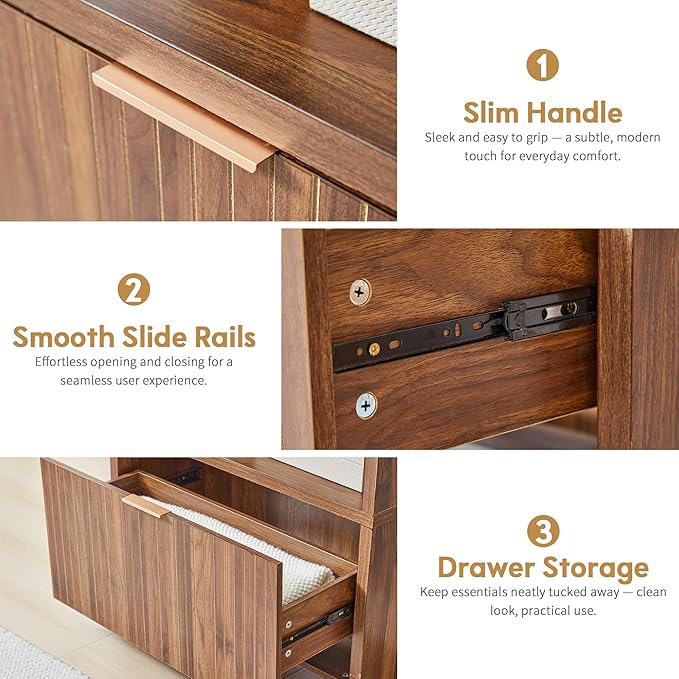 LEVNARY Arched Bookcase with Drawer, 70" Tall 5-Tier Bookshelf with Fluted Carved Drawer, Freestanding Display Storage Cabinet for Living Room Bedroom Home Office (Walnut)