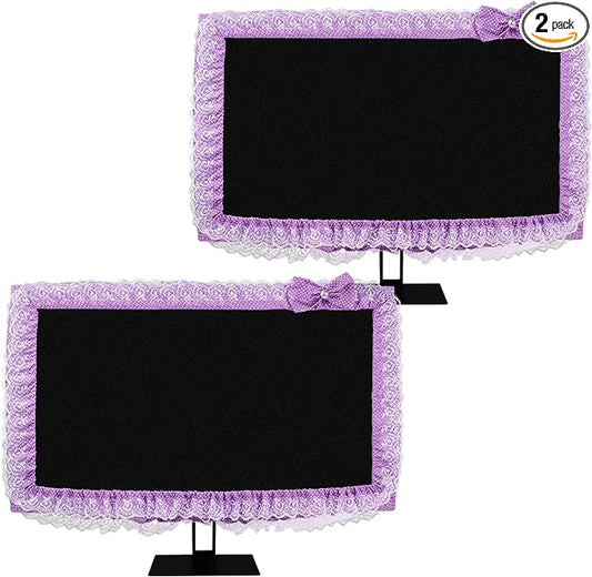 2 Pack Cute Computer Monitor Cover, 23''-26'' Elastic Monitor Dust Cover with Bow Knot, Lovely Monitor Accessories Screen Monitor Decoration for Tablet (Purple)
