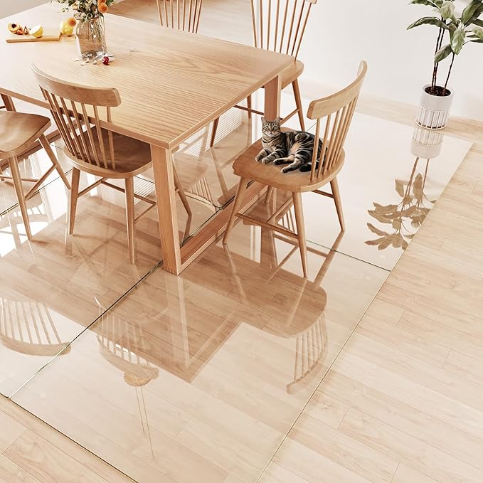 Tempered Glass Chair Mat 60"x40" – Ultra-Clear Office Chair Mat for Hardwood Floors & Low-Pile Carpets – Heavy-Duty 0.2" Scratch-Resistant Surface with Non-Slip Pads – Supports 1,000 lbs