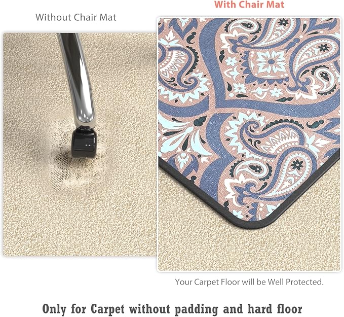 Heavy Duty Office Chair Mat for Carpet and Hardwood Floor Bohemian Desk Chair Mat Rug 36'' x 48'' Jacquard Woven Surface Floor mats for Office Home