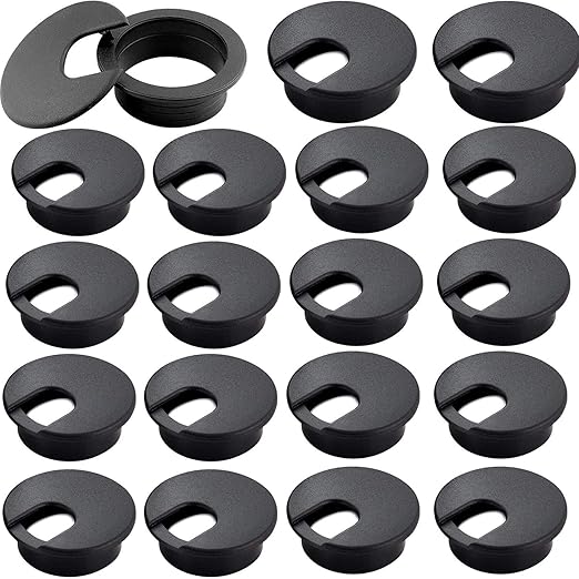 20 Pack 2" Black Plastic Desk Grommet, 2" Hole Cover, Organizers, Cord & Cable Management