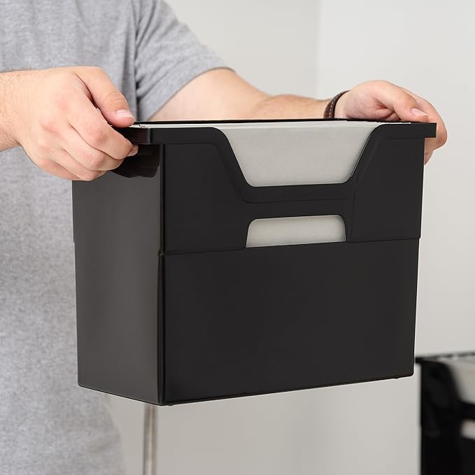 IRIS USA Medium Portable Desktop File Box with Open Lid, 6 Pack, Side Handles, Hanging File Folders, Tabs & Inserts, Letter Size, Magazines, Newspapers, Mail, Books, Notebooks, Black
