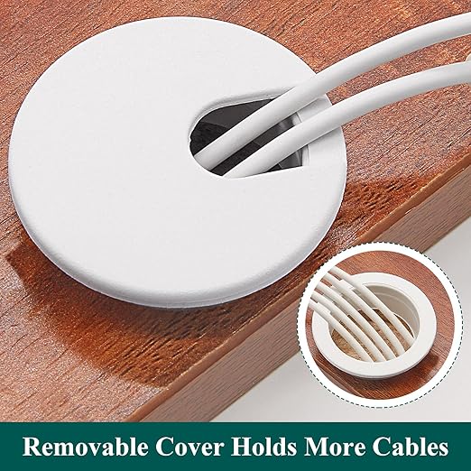 Litoexpe 2 Pcs White Desk Cord Grommets 1-3/8 Inch, Plastic Grommet Cable Hole Cover for Office Equipment, Computer Desk Wires